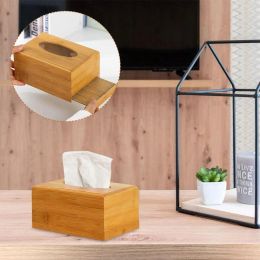 Caja de papel de madera única Caja de tejido cuadrado para baño o mesa de comedor elegante organizador de pañuelos