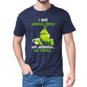 Unisex 100% katoen grinch drinken koffie ik haat ochtend mensen ochtenden heren t-shirt vrouwen tee liefhebbers kerstcadeau 210716