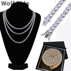 4mm 6mm Tennis Choker Longue Chaîne Collier Or 18K Or Blanc Bling CZ Cubic Zirconia Hip Hop Diamant Glacé Miami Rapper Bijoux Chaînes