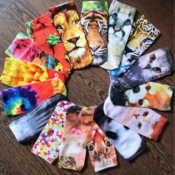 Calcetines tobilleros con corte de tatuaje de animales en 3D, calcetines estampados con estampado de conejos y gatos, con gráfico de dólar, calcetería, 200 Uds., lote3013