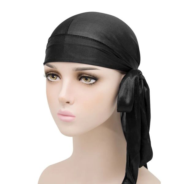 Unisexe adulte satin doo rag durag bandana extra long tail cap pirate chapeau turban hommes hip hop style bandeau de bande