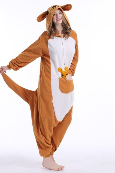 Unisexe Animal adulte kangourou Kigurumi pyjamas flanelle dessin animé fête de famille Halloween Onesies Cosplay Costumes vêtements de nuit 9040683