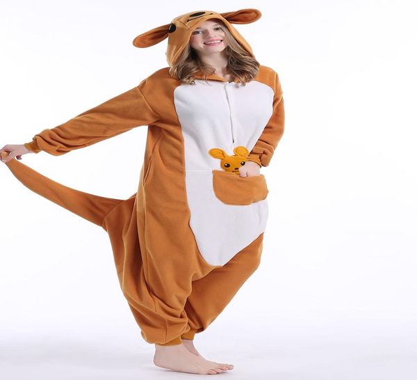 Unisexe Animal adulte kangourou Kigurumi pyjamas flanelle dessin animé fête de famille Halloween Onesies Cosplay Costumes vêtements de nuit5085733