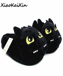 Unisexe Anime Cartoon Slippées de peluche Comment entraîner votre dragon de style dragon chaud doux pp coton noire maison y pantoufles chaussures y2001063707881