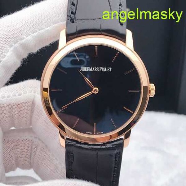 Unisexe AP Wrist Watch 18K Rose Gold Automatic Mécanique 41 mm Black Dial Mens 15180or.OO.A002CR.01 Crocodile en cuir STRAP