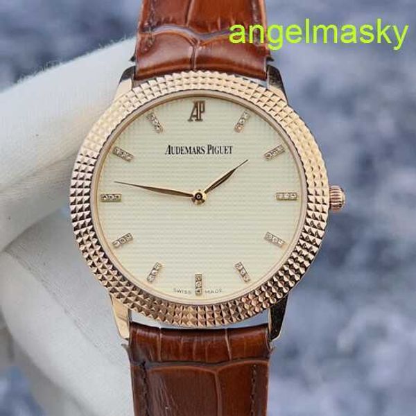 Unisexe AP Wrist Watch Classic Series 15163or Cadran à carreaux blancs avec matériau en or rose 18k Simple et Large Two Needle Manual Manual Mechanical Garantie