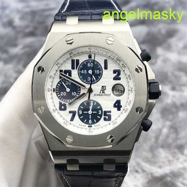 Unisex AP WRIST RELAJ ROYAL OAK OFFSHORE Series 26170 ° Cara blanca Tiempo Blue Ring Mens Watch 42 mm Table de forma mecánica automática