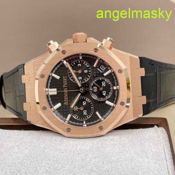 Unisexe AP Wrist Watch Royal Oak Series 26240or Rose Gold Black Belt Mens Fashion Leisure Business Sports Back Transparent Mechanical Watch