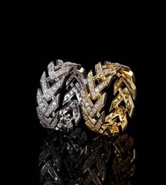 Unisex pijl design ring plave wankelende kubieke zirconia hiphop sieraden vergulde rhodiumgold luxe sieraden voor menwomen6791230