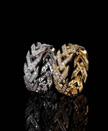 Unisex pijl design ring plave wankelende kubieke zirconia hiphop sieraden vergulde rhodiumgold luxe sieraden voor menwomen3032069