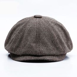 Casquettes de journal unisexes pour hommes et femmes, chapeau octogonal chaud en Tweed, chapeaux de détective rétro Flat202u, automne et hiver