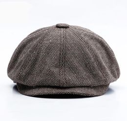 Casquettes de journal unisexes pour hommes et femmes, chapeau octogonal chaud en Tweed, chapeaux de détective rétro Flat9182544, automne et hiver