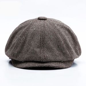 Casquettes de journal unisexes pour hommes et femmes, chapeau octogonal chaud en Tweed, chapeaux de détective rétro Flat287d, automne et hiver