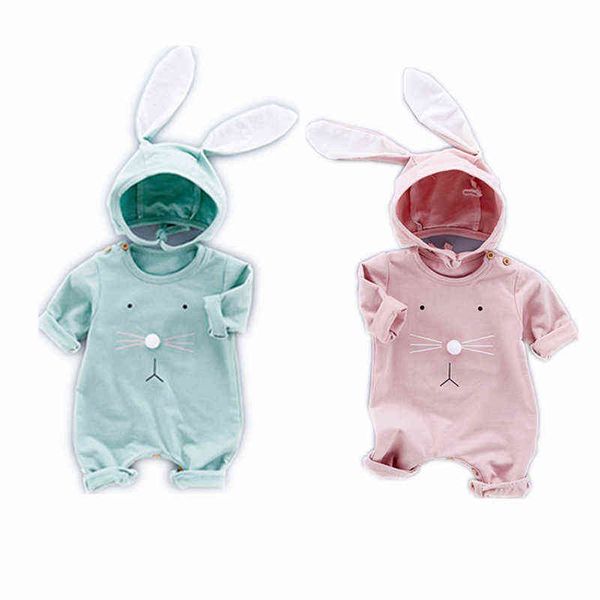 Unisexe bébé à manches longues barboteuse vêtements quatre saisons combinaison avec longues oreilles chapeau 2 pièces petit lapin tenues bébé garçons filles G1221