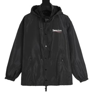 Manteau noir unisexe classique vague lettre logo imperméable double couche doublure intérieure manteau de charge veste coupe-vent manteau d'alpinisme camping pour hommes