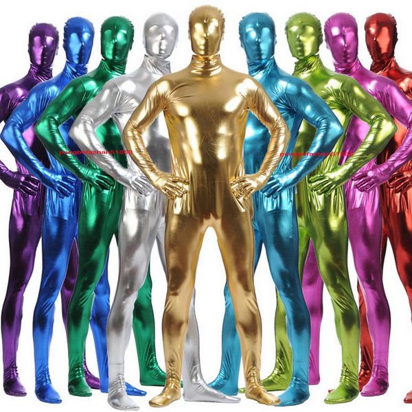 Unisexe Body Costumes Tenue Complète 15 Couleur Brillant Lycra Métallique Catsuit Costume Retour Zipper Halloween Party Fantaisie Robe Cosplay212P