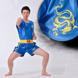 Unisex Bruce Lee Wushu kleding kung fu uniform sanda wu shu kleding vechtsporten set boksshorts pak met geborduurde draak