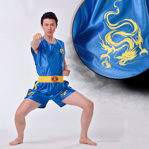 Unisexe Bruce Lee Wushu Vêtements Kung Fu Uniforme Sanda Wu Shu Vêtements Arts martiaux Set Boxing Shorts Suit avec dragon brodé