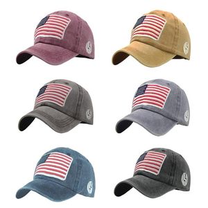 Visières unisexe casquette rétro lavé drapeau américain lettre brodé personnalité décontracté coton chapeau chapeaux vêtements de sport en plein air