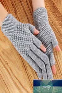 Guantes de ciclismo unisex de cachemir con medio dedo para mujer, guantes de invierno cálidos y gruesos de lana de punto para escribir sin dedos, guantes para conducir con pantalla táctil H68 F9646676