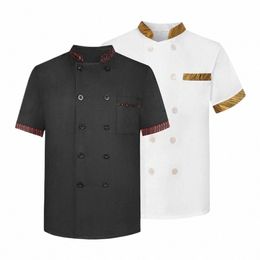 Manteau de chef unisexe, uniforme de chef respirant et résistant aux taches pour le personnel du restaurant de cuisine, haut à manches courtes à double boutonnage pour les cuisiniers y2ec #