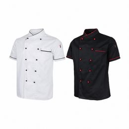 Veste de chef unisexe Service alimentaire à manches courtes Respirant Exécutif Uniforme Vêtements Chef Manteau pour Restauration Serveur Hôtel Restaurant M5Df #