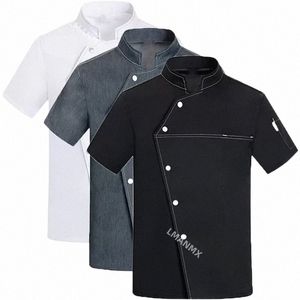 Veste de Chef unisexe à manches courtes, manteau de cuisine, uniforme de serveur de Restaurant chinois, haut B6Q1 #