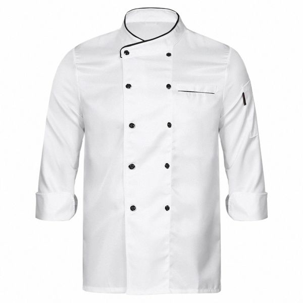 Unisex Chef Restaurante Chaqueta Corta LG Manga Cruzada Chef Coat Hombres Mujeres Cantina Hotel Cocina Panadería Trabajo Uniforme S4FN #