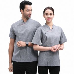 Manteau de chef unisexe, uniforme de cuisine de restaurant, chemise de chef pour hommes, veste de cuisine d'hôtel, cantine d'été, vêtements de travail pour femmes, avril k4DW #