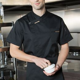 Uniforme de Chef Unisex para cocina, ropa de trabajo de cocinero, camisa transpirable de manga corta, chaqueta cruzada, Tops para hombre 240102