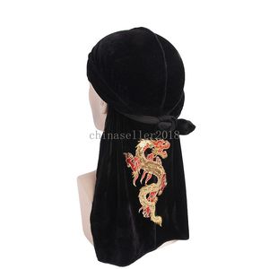 Unisexe Chinois Dragon Thermoprint Lint Durag Turban Longue Queue Bandage Foulard Chine Style Solide Bonnet Femmes Homme Wrap Tête Chapeau
