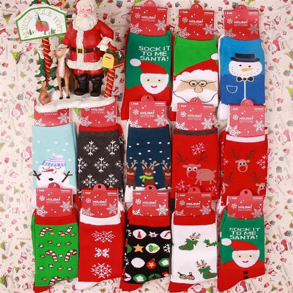 Calcetines navideños Unisex, medias rojas de invierno, medias para niñas y mujeres, calcetines bonitos de dibujos animados de alces, ciervos, calcetines de algodón para Navidad, regalos suaves a la moda