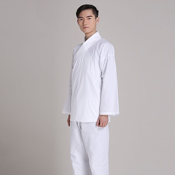 Pijamas cómodos unisex Hanfu ropa 100% algodón ropa de dormir en casa leotardo Pijamas blancos antiguos chinos Camisetas de práctica en los templos