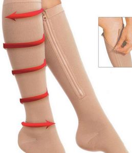 Chaussettes de compression unisexe Soutien de la jambe de la fermeture à glissière