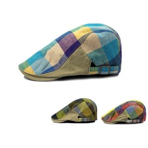 Unisex Cotton Visors Linen Blended Berets Hat Men Plaid Summer Style Fashion Personality Tide Retro Wind Female Cap Hat