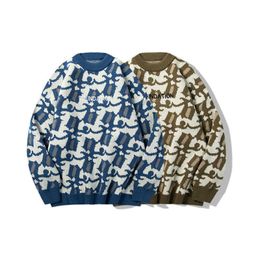 Chemise tricotée en Jacquard contrasté unisexe pour Couple, pull épais, ample, à la mode de rue américaine, automne et hiver