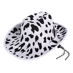 Sombrero de vaquero con estampado de vaca Unisex con cordón ajustable a prueba de viento para mujeres y hombres, vestido elegante, sombreros, ropa de disfraz transpirable