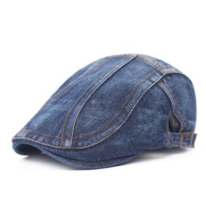 Unisex Denim Flat Newsboy Driving Hat Cap Viajes al aire libre Hombres Mujeres Boinas simples Gorra ajustable con visera Ivy Cabbie Caps