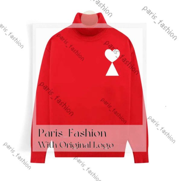 Diseñador unisex Amis Suéter Moda mujer Marca de lujo Suéter suelto Una línea Pequeño corazón rojo Pareja Lazy Top Suéter de cuello alto S-XL 445