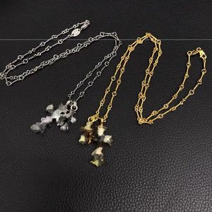 Colliers avec pendentif croix de styliste unisexe, Vintage, incrusté de diamants, Double croix, chaîne de clavicule pour couples