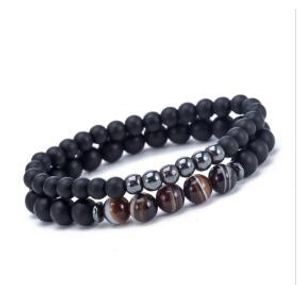 Unisex Elatic Bead Armband Beaded Black Mantra Prayer Beads Buddha Armband Voor Vrouwen en Mens Pulseras Masculina Valentines Gift WY110