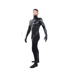 Unisex fancy jurk glanzende metalen catsuit -kostuums zwarte volledige kap lycar spandex zentai bodysuit feest club podium kostuums open gezicht