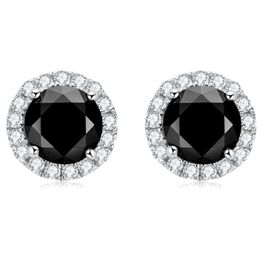 Unisexe Fashion Bling 925 Serling Silver Black Round Moisanite Stone Boucles d'oreilles Studes pour hommes Femmes Nice cadeau 290U