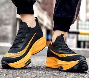 Zapatillas de deporte unisex a la moda para hombre, con cordones, punta redonda, amortiguación, zapatillas para correr para mujer, entrenador, carrera, transpirable, pareja, tenis, zapatos, negro, naranja