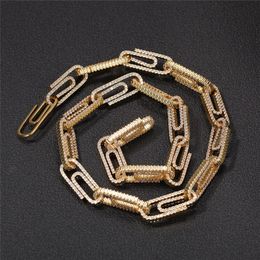 Unisex moda hombres mujeres CZ cadenas oro plata colores 10mm 16/18 pulgadas Bling CZ en forma de U pines cadenas collares joyería de Hip Hop