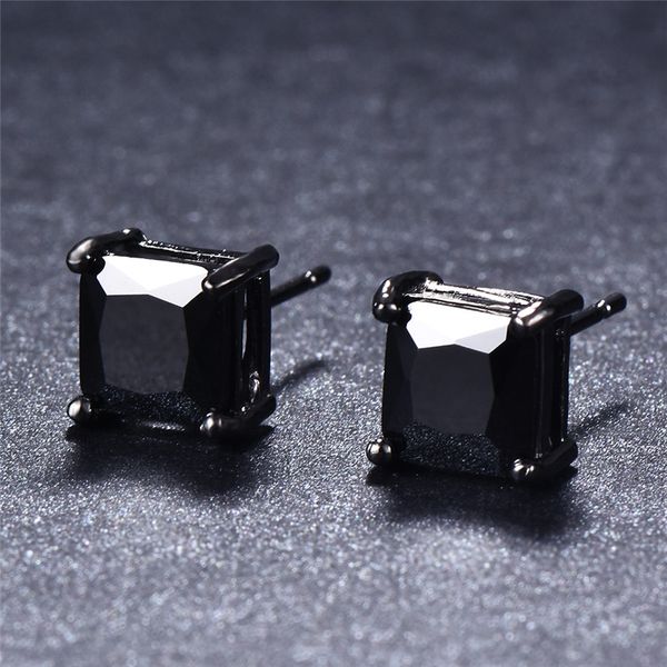 Unisexe mode hommes femmes boucles d'oreilles noir plaqué or carré noir CZ pierre goujons boucles d'oreilles pour filles femmes pour fête mariage