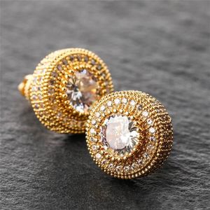 Moda unisex Hombres Mujeres Pendientes de Hip Hop Amarillo Blanco Rosa Chapado en oro completo CZ Pendientes redondos Studs para hombres Mujeres Punk Jewerly2127