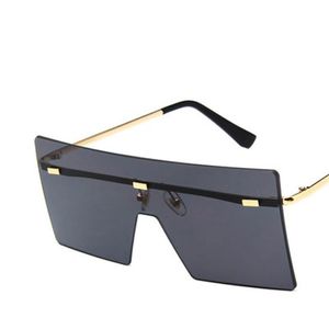 Unisex mode oversized vierkante randloze zonnebril dames platte top grote zonnebril reisgradiënt UV400247u