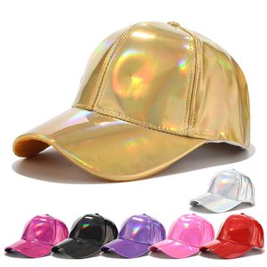 Gorra de béisbol de piel sintética Unisex, gorra reflectante de PU, Hip Hop, ajustable, con visera, gorra Snapback para papá HCS263