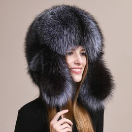Chapeau unisexe entièrement couvert en vraie fourrure de renard, chapeau de trappeur russe, casquette Ushanka de Ski en plein air, chapeau de chasseur chaud d'hiver